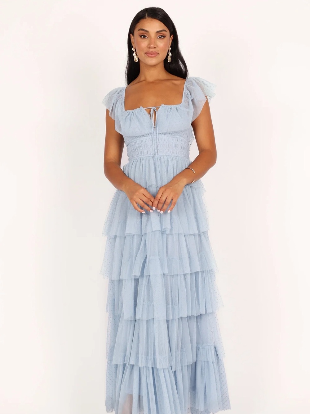 MARBLE Powder Blue Smocked Tiered Maxi Dress . Petal and pup